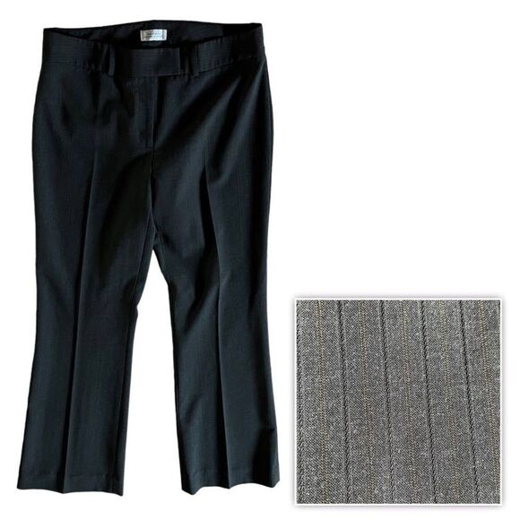Tahari ASL gray gold pinstriped dress pants slacks trouser midnrise flare 6 - Picture 1 of 8
